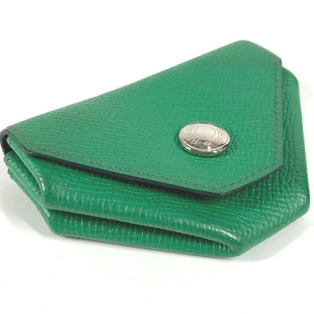 HERMES Levainquatre Verso Coin Case Wallet coin purse Leather Green/Navy - Picture 4 of 9